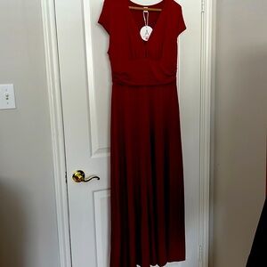 Red Wine V-neck Maxi with knee length front slit